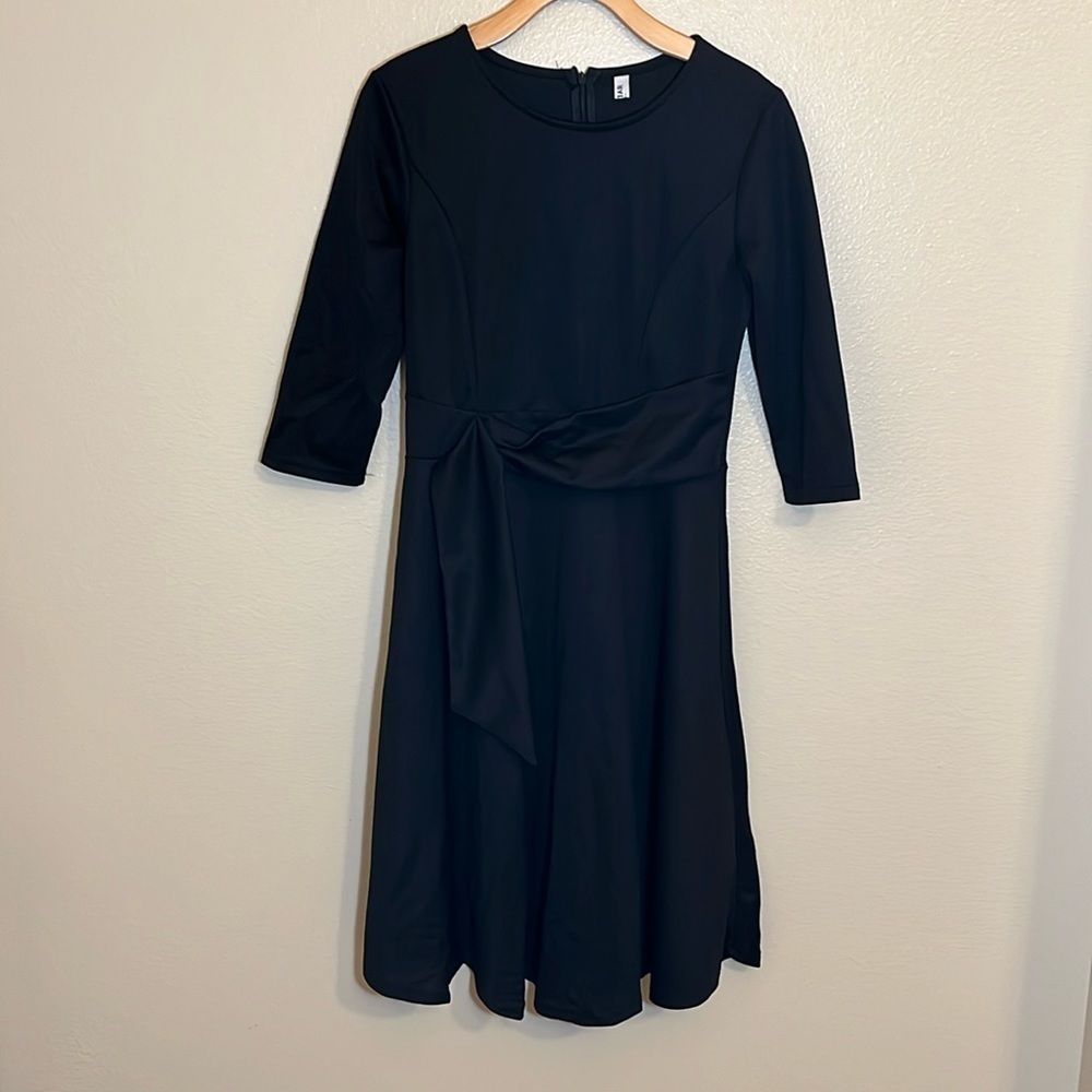 Black Midi Waist Sash Dress